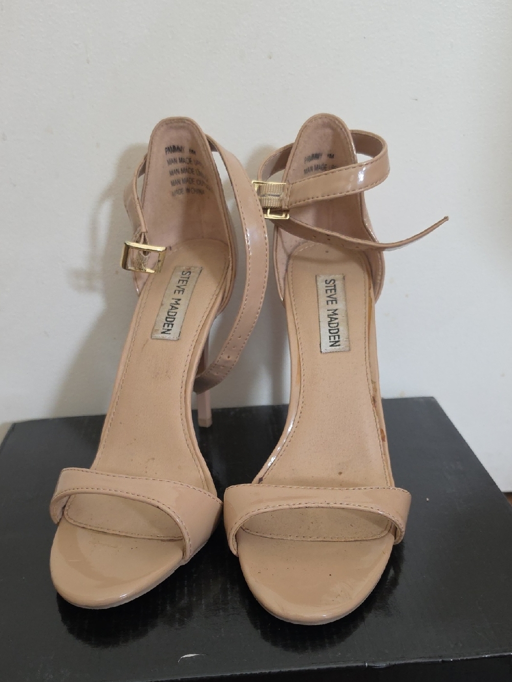 Steve Madden Beige Patent Ankle-Strap Heels